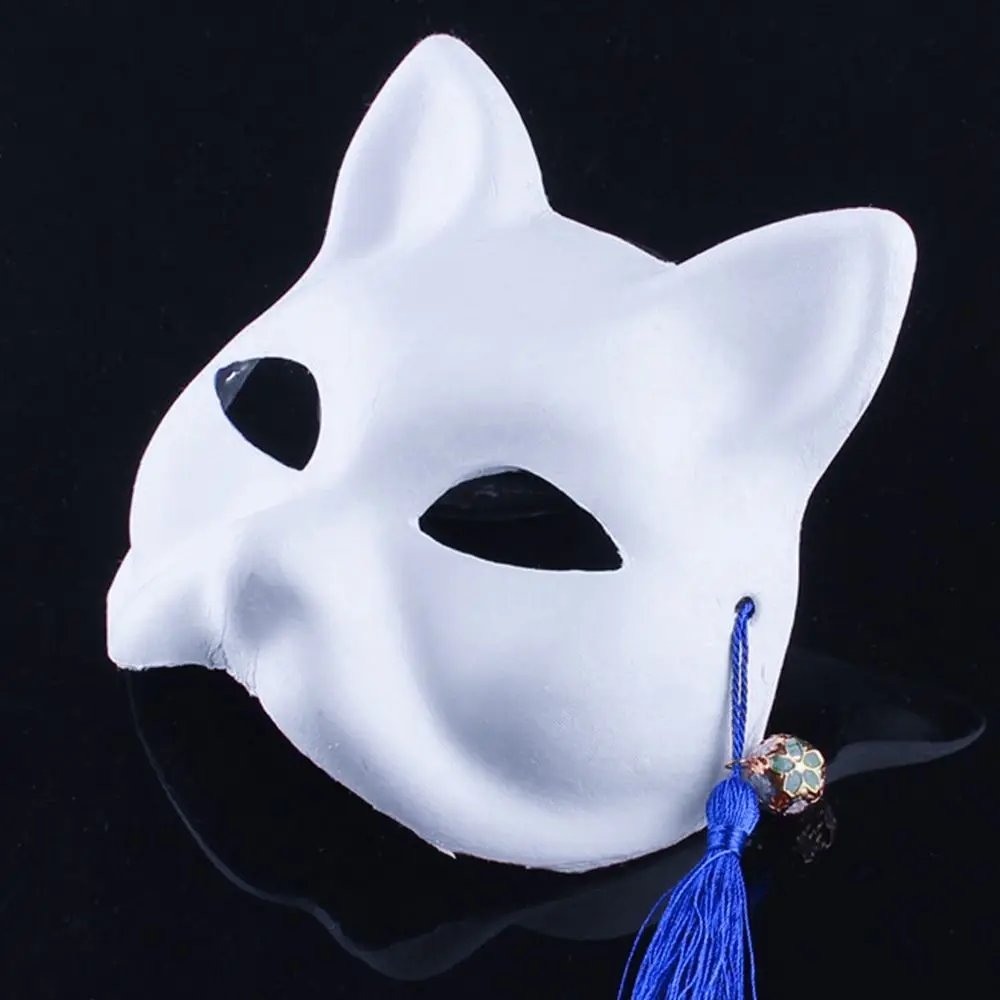 화이트 폭스 마스크 블랭크 펄프 종이, DIY 고양이 얼굴 미완성 핸드 페인트, 페이스 마스크 볼룸