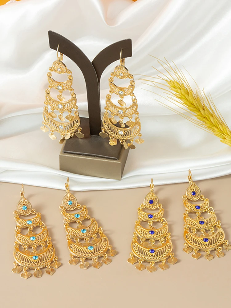 Marokko Vintage Gold Strass Quaste Ohrringe Frauen Mode Baumeln Ohrringe Nahen Osten Braut Schmuck – Detail 4