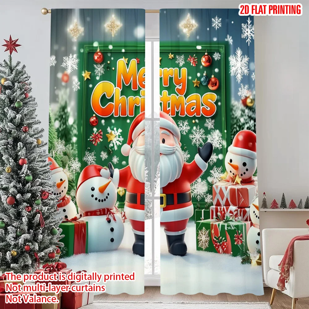 

2pcs 2D flat printing Merry Christmas Curtains Santa Claus Snowman 0 Machine Washable Fabric Without Electricity Versatile