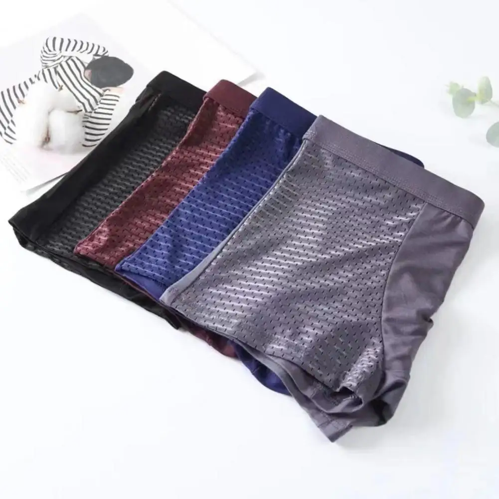 Slim Fit Männer Boxer Männer atmungsaktive Boxer Eis Seide Mesh Herren Boxer weiche atmungsaktive Unterwäsche mit Feuchtigkeit transport für Komfort