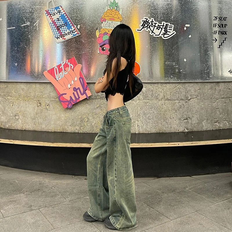 Vrouwen Blauw Gothic Emo Baggy Y2k Wijde Jeans Vintage Grunge Jean Broek Harajuku Oversize Denim Broek Alternatieve Kleding 2026