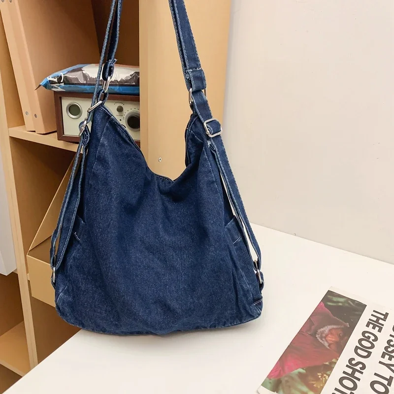 Zipper Denim Large Capacity Fashion Shoulder Bags Sewing Thread 2024 High Quality Crossbody Bags for Women Basic Style