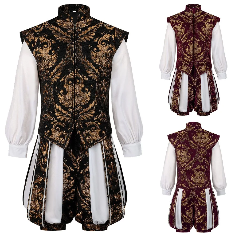 

European Renaissance Era Prince Tudor King Double-Layer Vest Pumpkin Breeches Gold-Embroidered Men's Suit