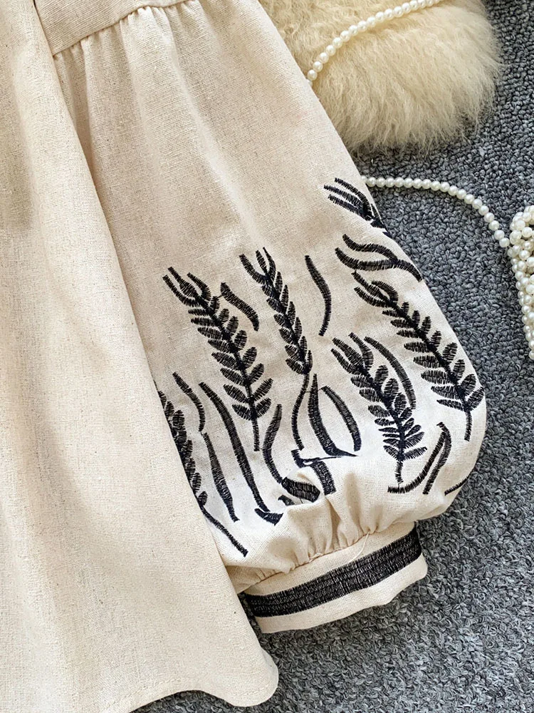 Women Bohemian-style Blouse Embroidered Lantern Sleeve Loose Early Spring Shirt Relaxed Fit Flattering Vintage-Design Top BL330 view 5