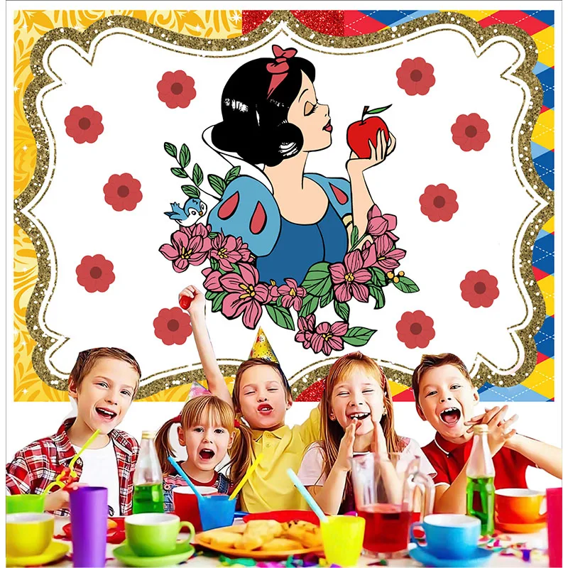 Disney Snow White Children\'s Birthday Background Cloth Girl Birthday Party Photography Props Baby Shower Decoration background