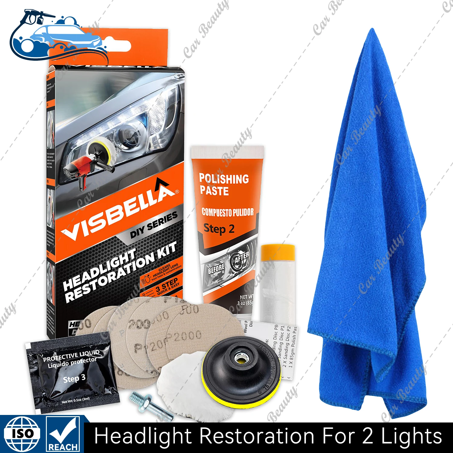 Car Light Restoration Kit With Polishing Paste for Headlight Removing Scratch Oxidation Yellow Auto Detailing Cleaning Washing