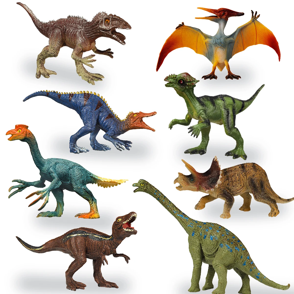 8 dinossauros simulados em PVC sólido |   Versão pintada |   Conhecimento sobre animais |   Iluminação Animal Infantil |   Brinquedos Cognitivos Interativos Pai-Filho |   Ensino do jardim de infância |   Presentes de verão para festa de aniversário infantil |   Pterossauro Tiranossauro |   Ornamentos decorativos