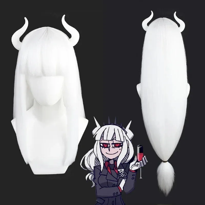 Game helltaker Lucifer Beelzebub cosplay horns tail helltaker the awesome demon Cerberus Lucifer Satan zdrada cosplay wig props
