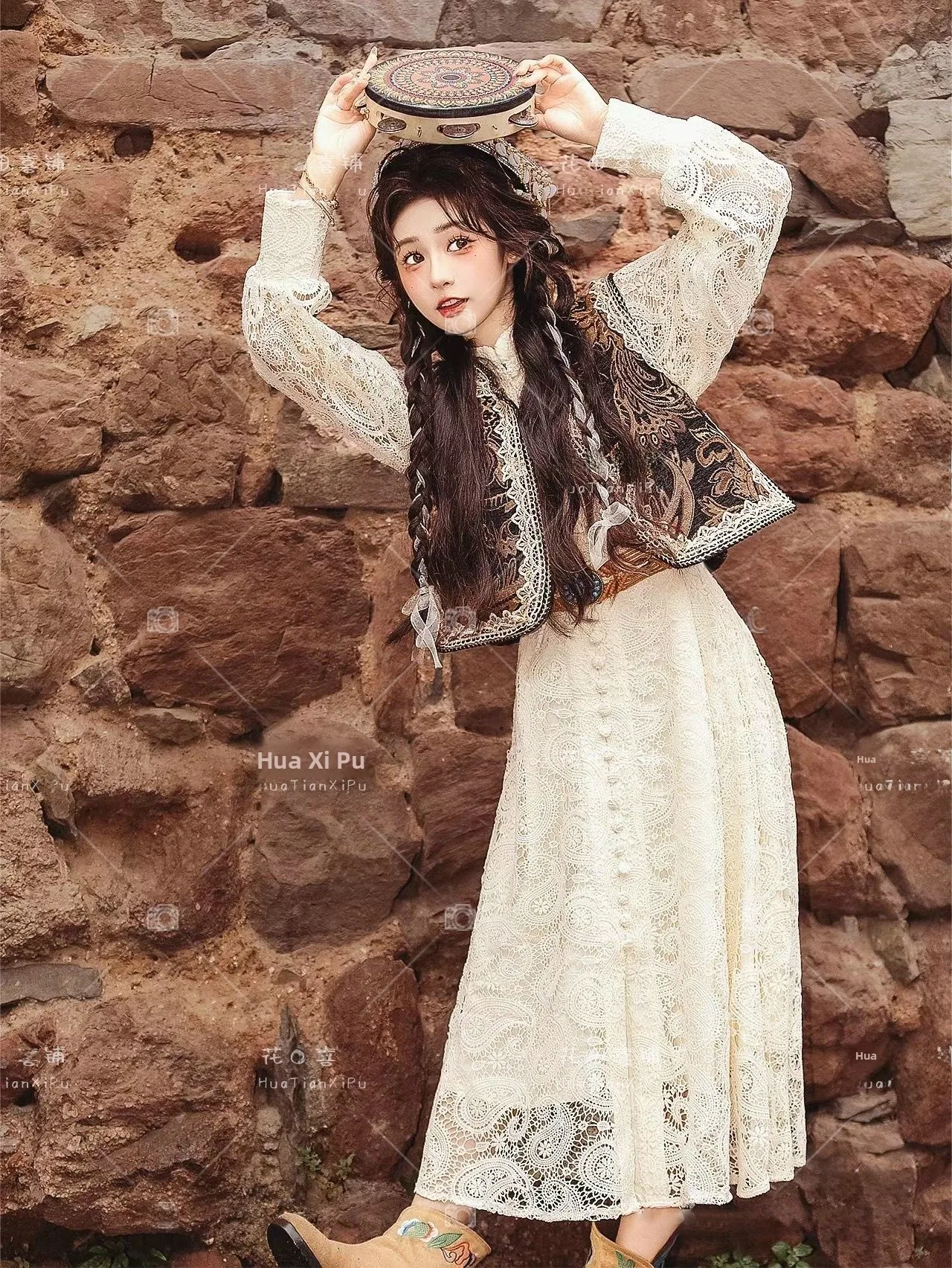 

New Style Fairy Tale Dunhuang Western Ethnic Princess Travel Photography Costume Women's Tang Costume Stage Performance Dress