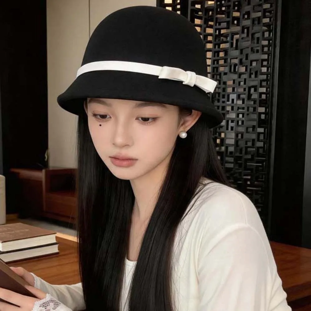 Korean Style Winter Woolen Hat Soft Felt Solid Color Elegant Bucket Hat Rolled Brim Warm Fleece Vintage Fedora Cap Daily Commute