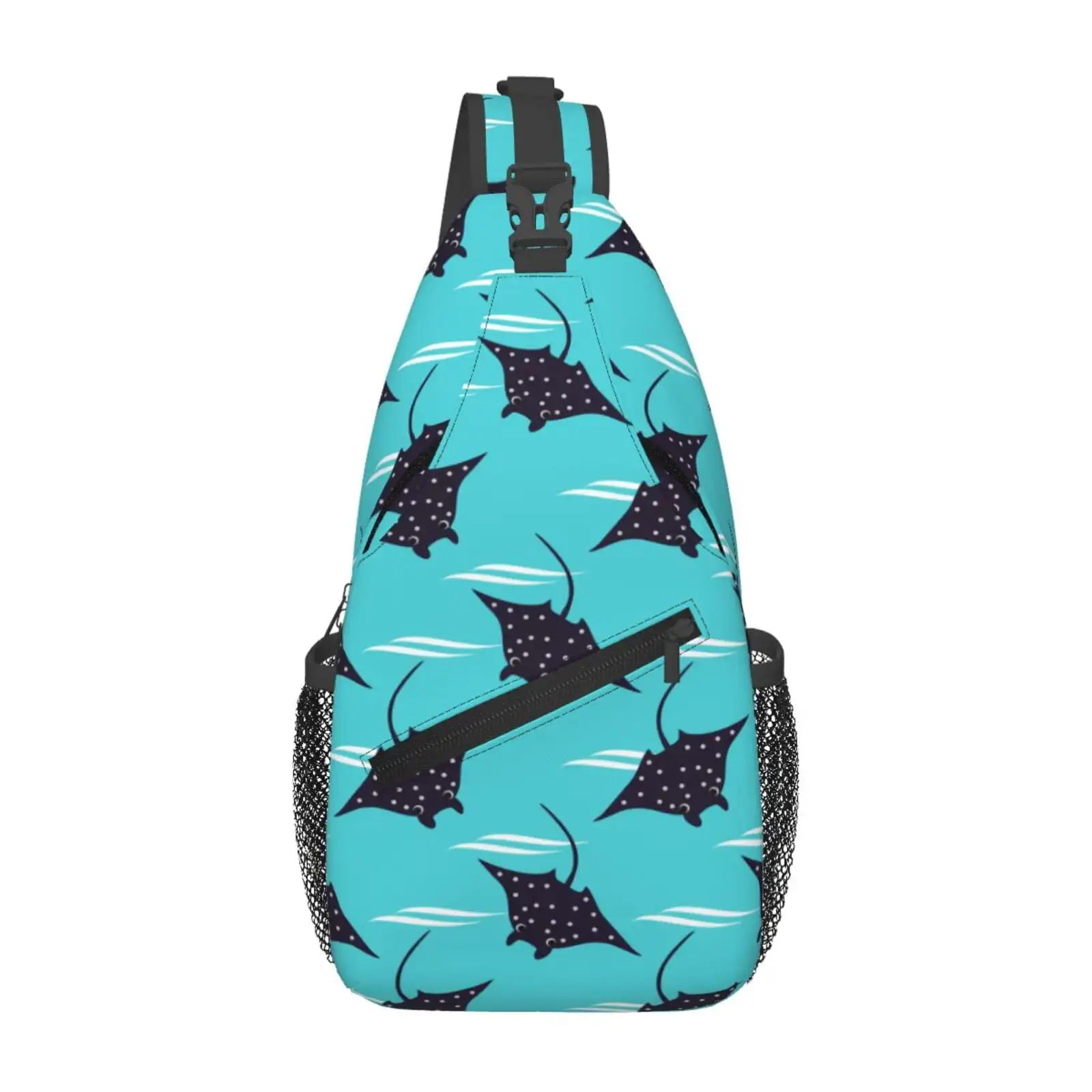 Sling Bag For Men, Cute Black Stingray Blue Funny Fanny Pack Crossbody Bags Shoulder Chest Bag, Small Gym Bag Anti Theft Crossbo