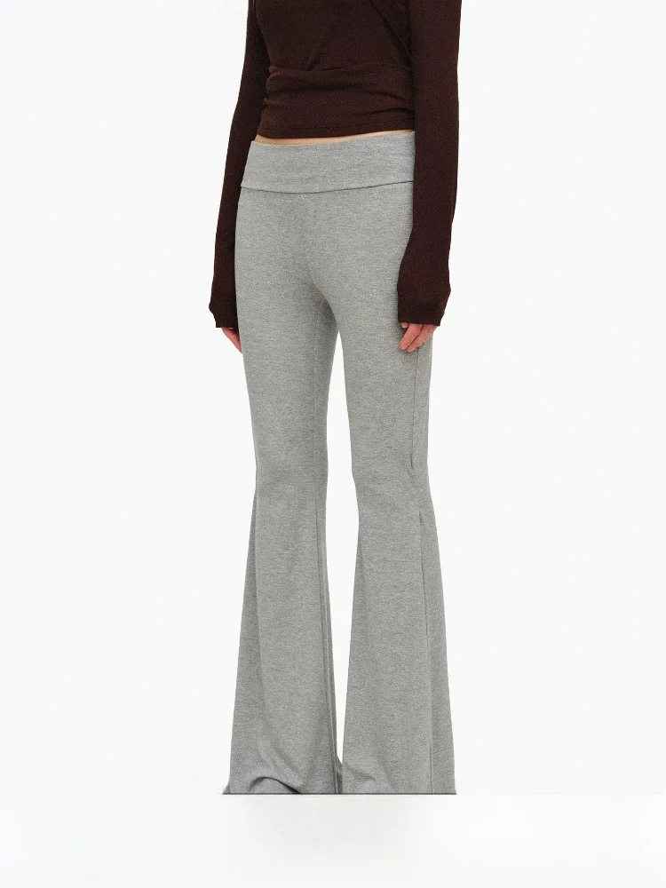Age of Ascent Comfortable Long Knitted Bell Bottom Pants High Waist Elastic Waistband Commute Style Casual Pants Ladies' Fashion