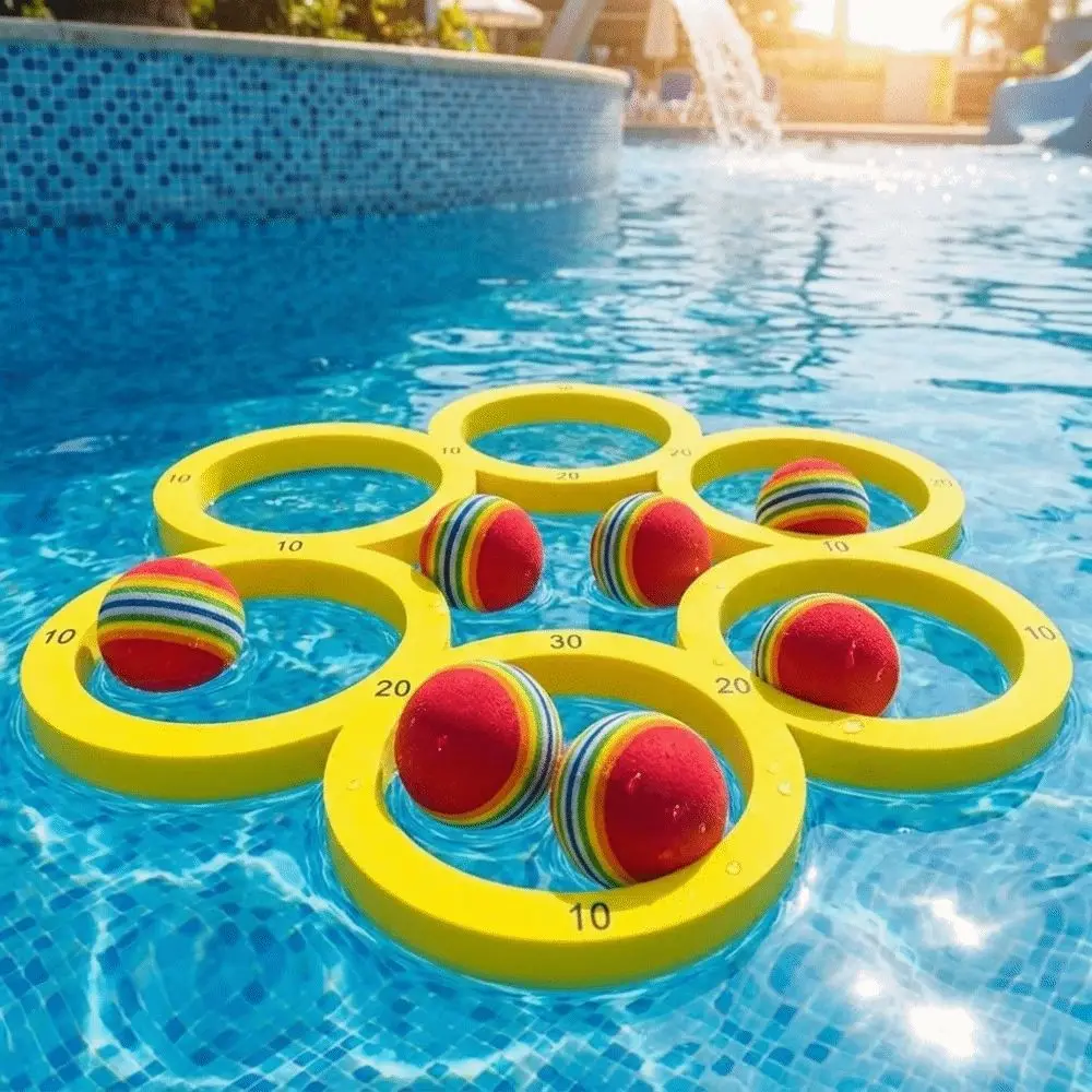 EVA Foam Water Ring Toss Game Floating Target Ring Toss Floating Toss Set Soft Touch Colorful Balls Pool Toss Toy Beach Party