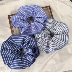 2025 Trend Blue Striped Cloth Scrunchies Women Girls Elastic Hair Rubber Bands Accessories Tie Hair Ring Rope Headdress Headwear