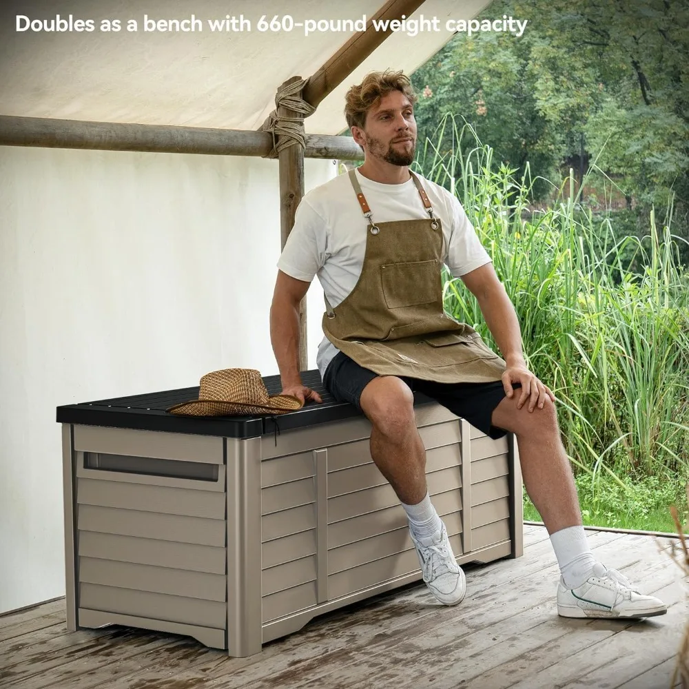 جديد - صندوق تخزين خارجي كبير سعة 120 جالونًا مقاومًا للماء، صندوق خارجي كبير جدًا، تخزين فناء من الراتنج - تخفيضات ساخنة. #3