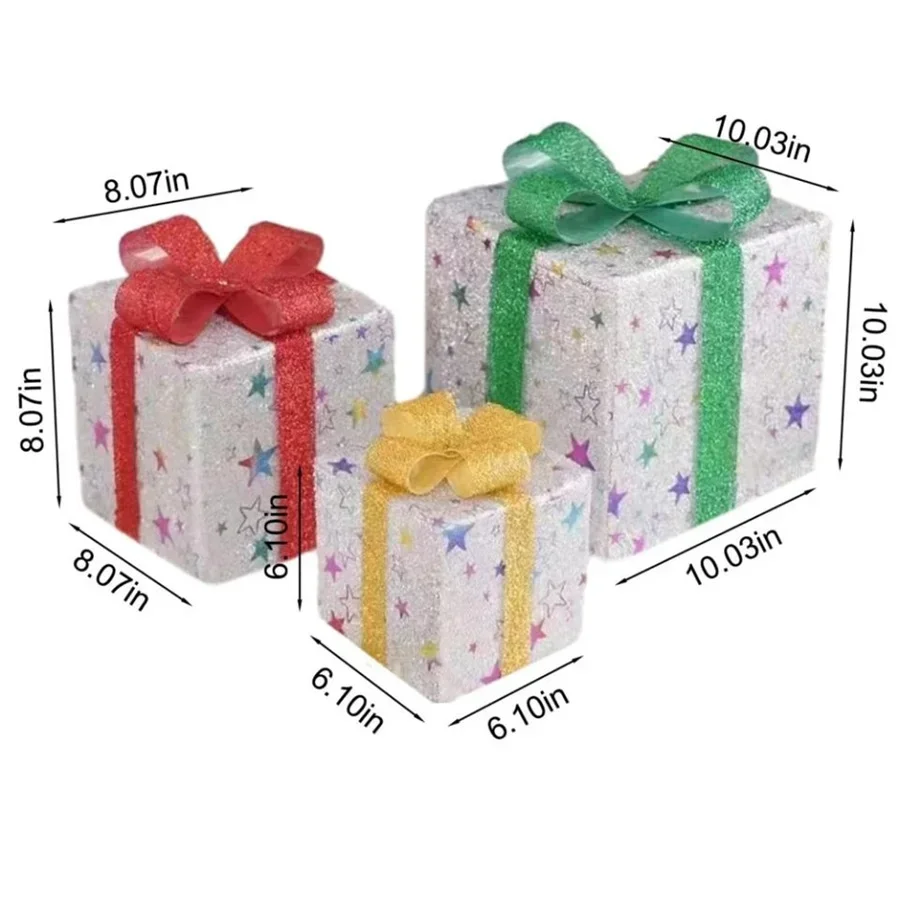 Caja de regalo de Navidad creativa, 3 uds., luces con pilas, 8 modos, Control remoto, guirnalda de luces de hadas para decoración navideña de Año Nuevo