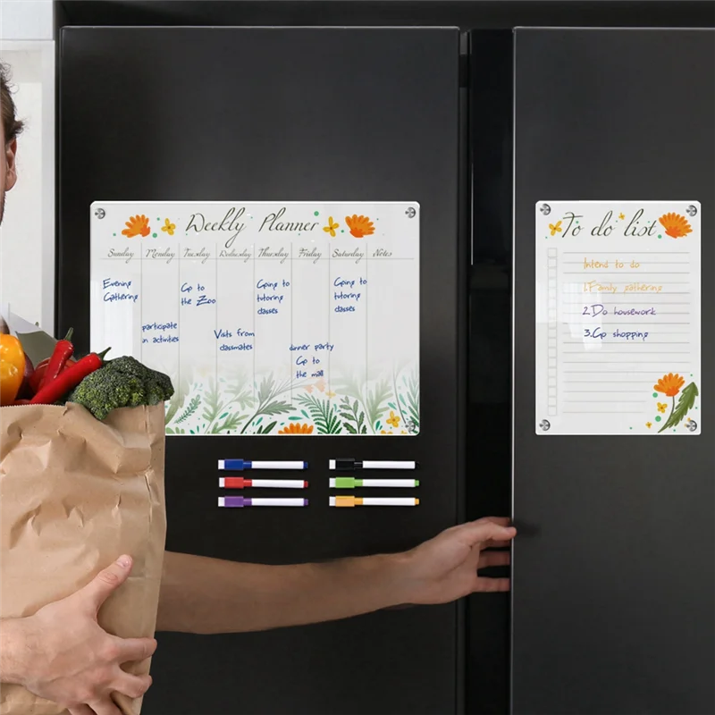 AF91-Magnetic Acrylic Weekly Planner Calendar Memo Board For Refrigerator - Erasable Writing