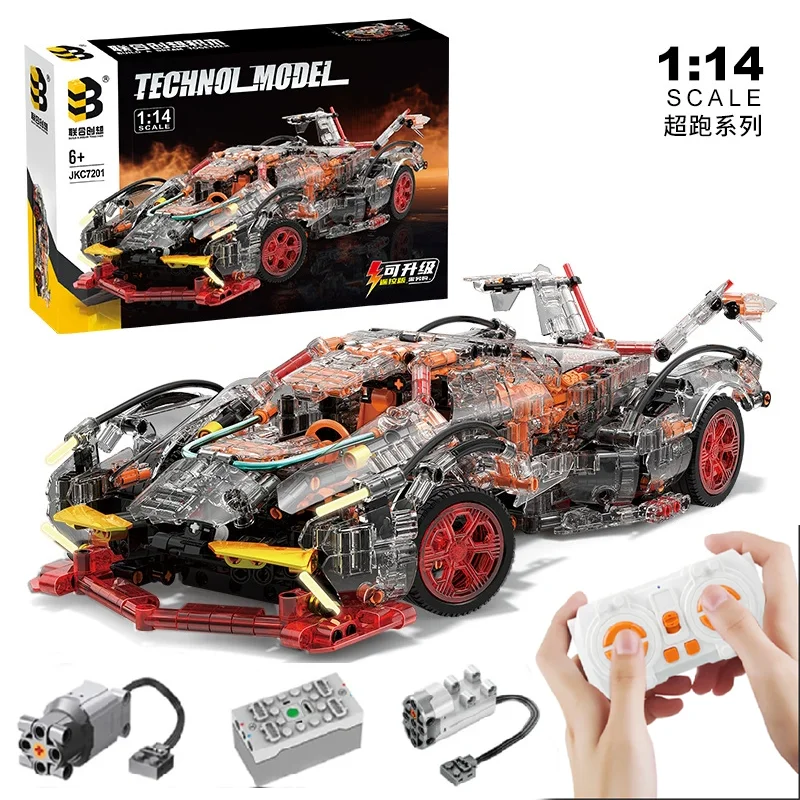 透明 V12 ブロックロードスター RC テックレーサー 1:14DIY ロードスタービルディングブロックアセンブリブロック車のおもちゃの誕生日ギフト