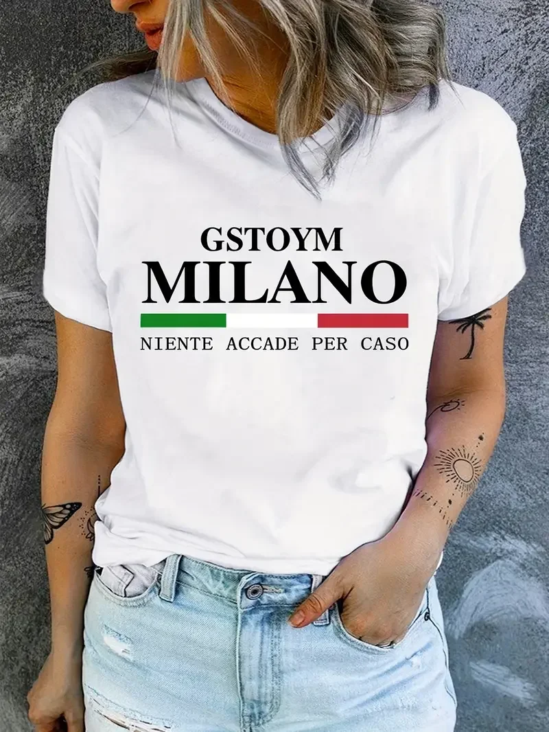 Women's Summer Fashion Harajuku Round Neck Short sleeve Casual Ladies Personalized design clothes GSTOYM Milano Graphic T-Shirt