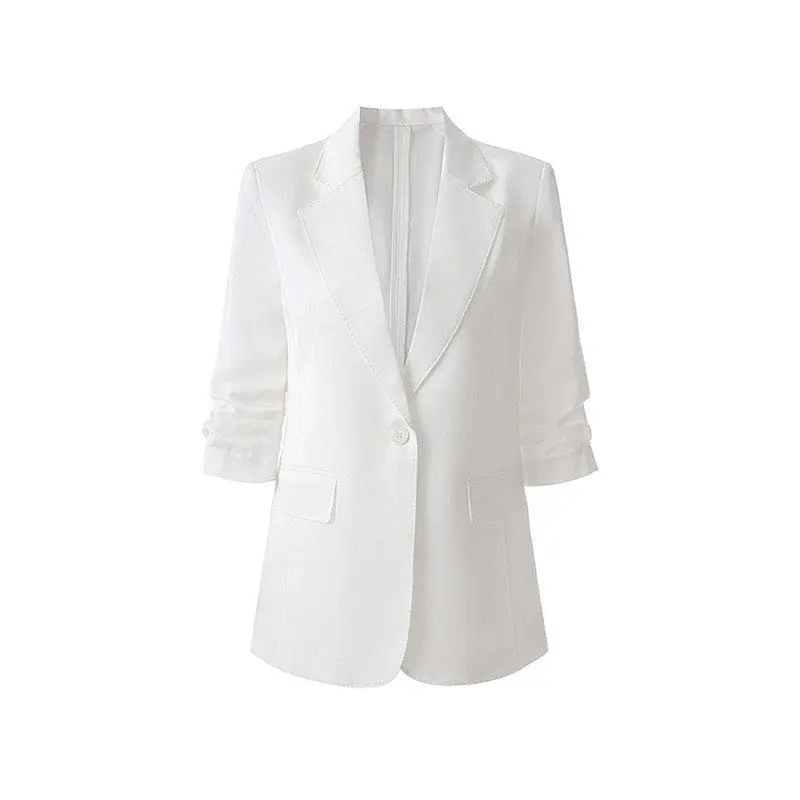 New Women's Summer Thin Silk Ice Casual Commuting Five-Sleeve Suit Jacket Drapey Fabric Breathable One-Button Closure Slim Fit