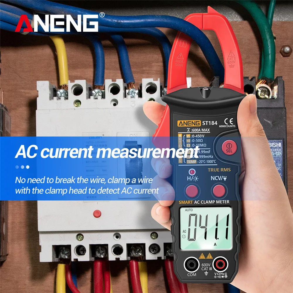 ANENG ST184 True RMS Clamp Meter Digital Multimeter AC DC Voltage Current Resistance NCV Induction Detector Electrician