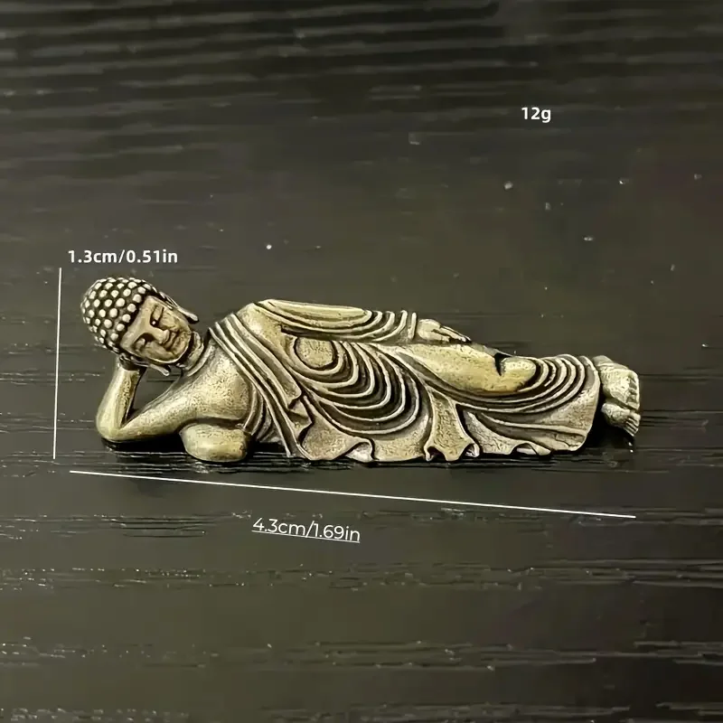 Vintage Messing schlafende Buddha Figur handgefertigt Sammlerstück Home Decor Ornament Behänge – Detail 8