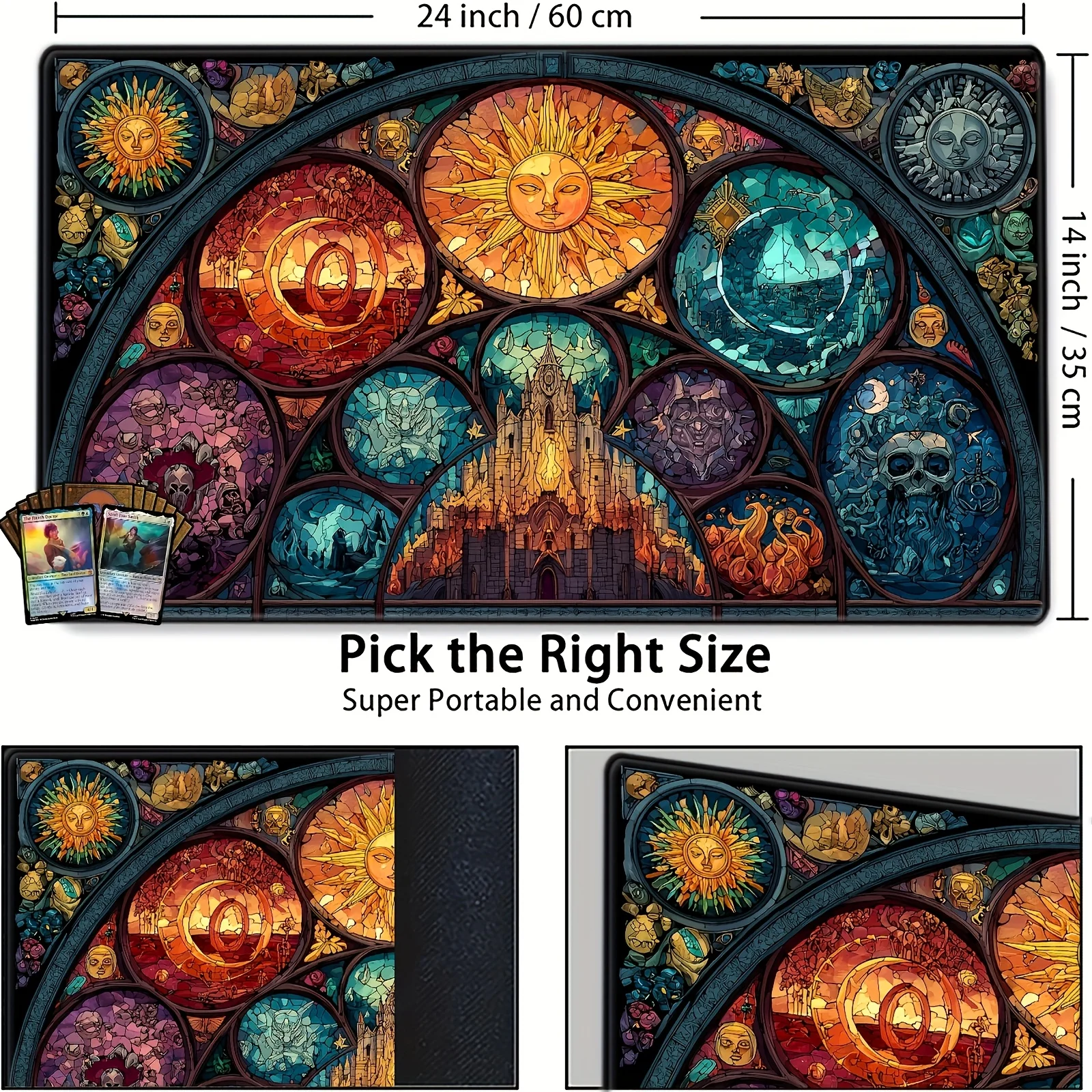 Colored Glass Style Skull Pattern TCG Playmat Magic Card Battle Mat Non-Slip Durable 35X60CM Commander Play Mats Tapete Magic