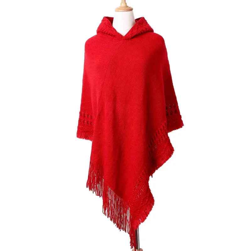 New Women Ladies Tassel Cape Coat Fringe Poncho Oblique Stripe Coat Bohemian Shawl Scarf