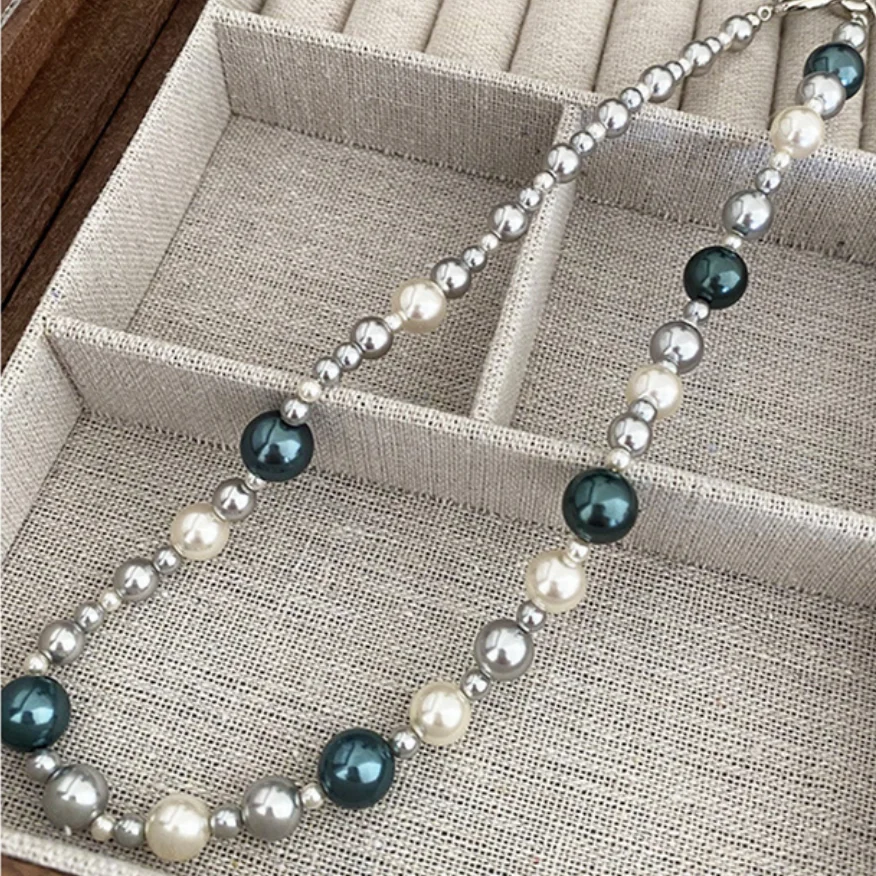 

17" 4-10mm Black White Gray Sterling Silver Cultured Pearl Necklace