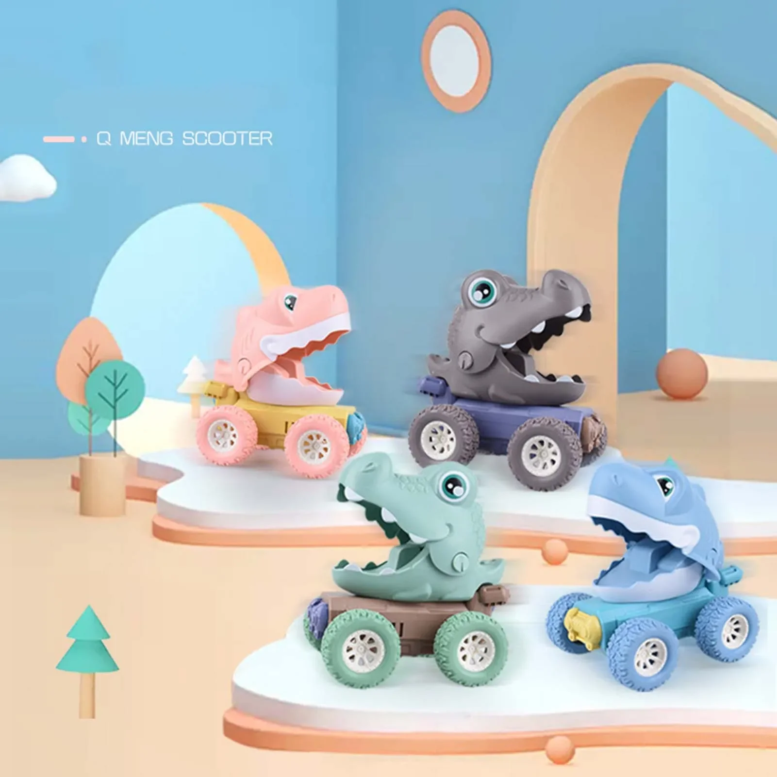 Children Pressing Dinosaur Car Inertial Pull Back Baby Pull-back Car Will Move Cute Dinosaur Kids Early Educational Toys Gift