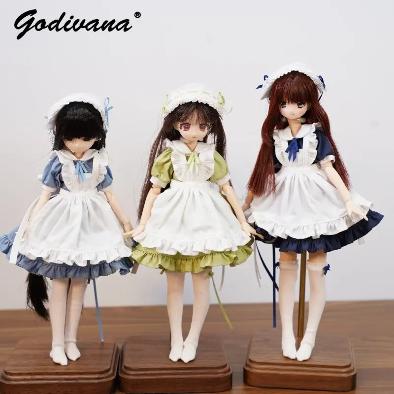 Blythe Ob22 Ob24 Electric Town Azone S Maid Short Sleeve Ruffle Hem Dress with White Lace Apron and Socks Headband Lolita Set