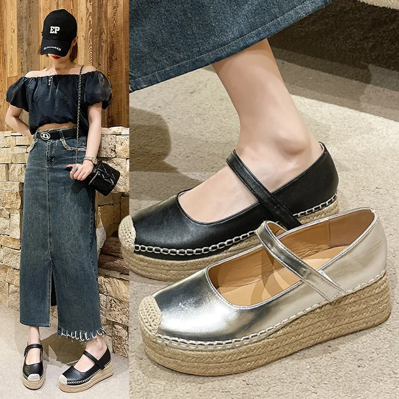Mary Jane Shoes Women's Spring New Fashionable Versatile Slope Matching Shoes Temperament One Button Leather Shoes