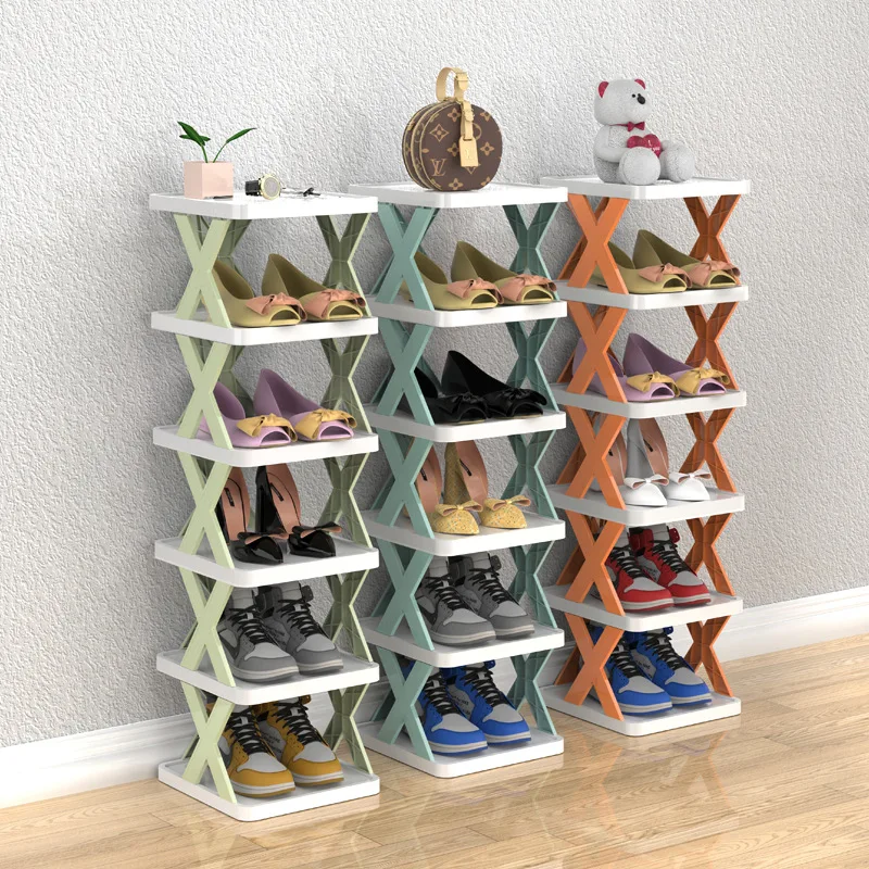 Simple Folding Shoe Rack DIY Assembly Stackable Plastic Shoe Shelf Space Saving Home Bathroom Dorm Shoe Storage Cabinet Holder