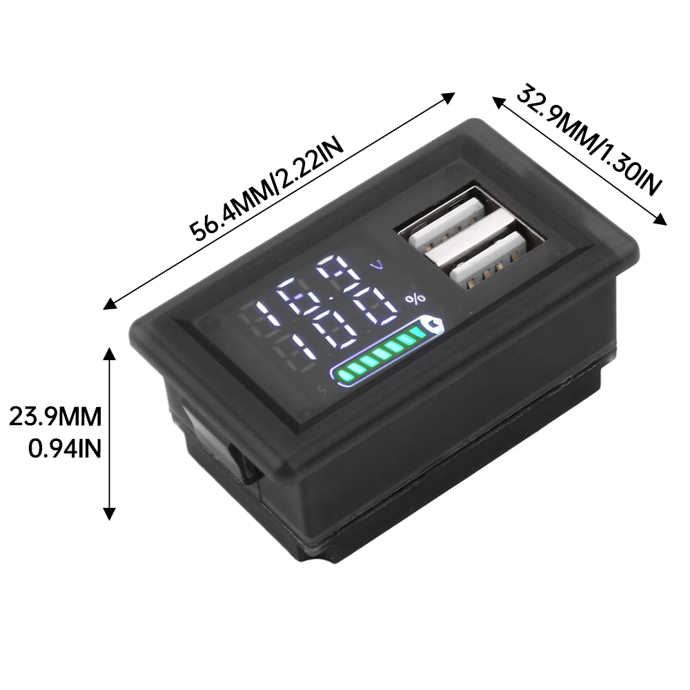 Type-C Dual USB Car Voltmeter Voltage Meter Panel 9V 12V 24V Lithium Battery Capacity Indicator Power Tester