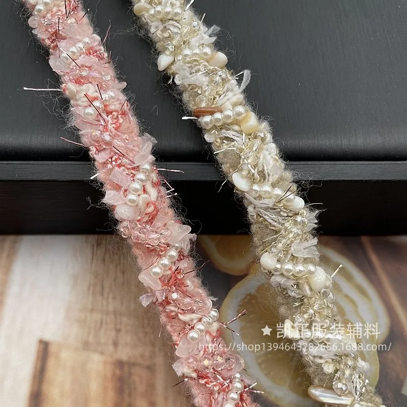 90cm new autumn and winter raw edge hand-beaded small fragrant pearl crystal stone lace hem cuffs webbing accessories