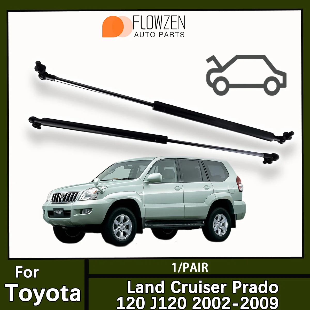 Vordere Streben Stützstange OE 5344069055 für Toyota Land Cruiser Prado 120 J120 02–09 Haubenliftunterstützung Gasfedern Motorhaubenstange