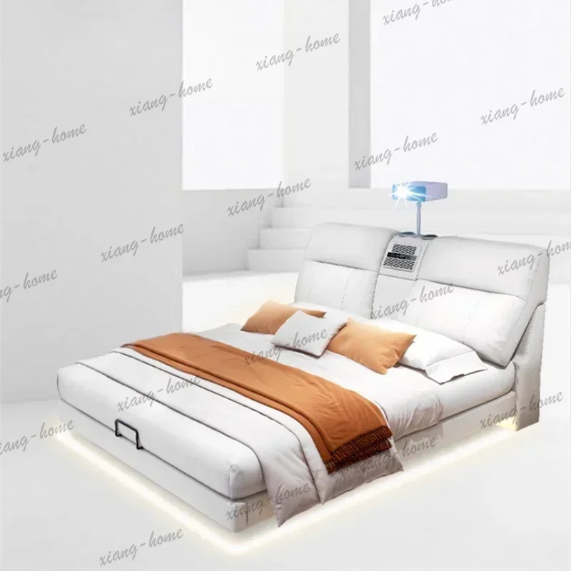 FG Double Modern Luxury Double Bed Frame Elegant Projector White Multifunctional Bed Comferter Ergonomic Cama Trendy Furniture