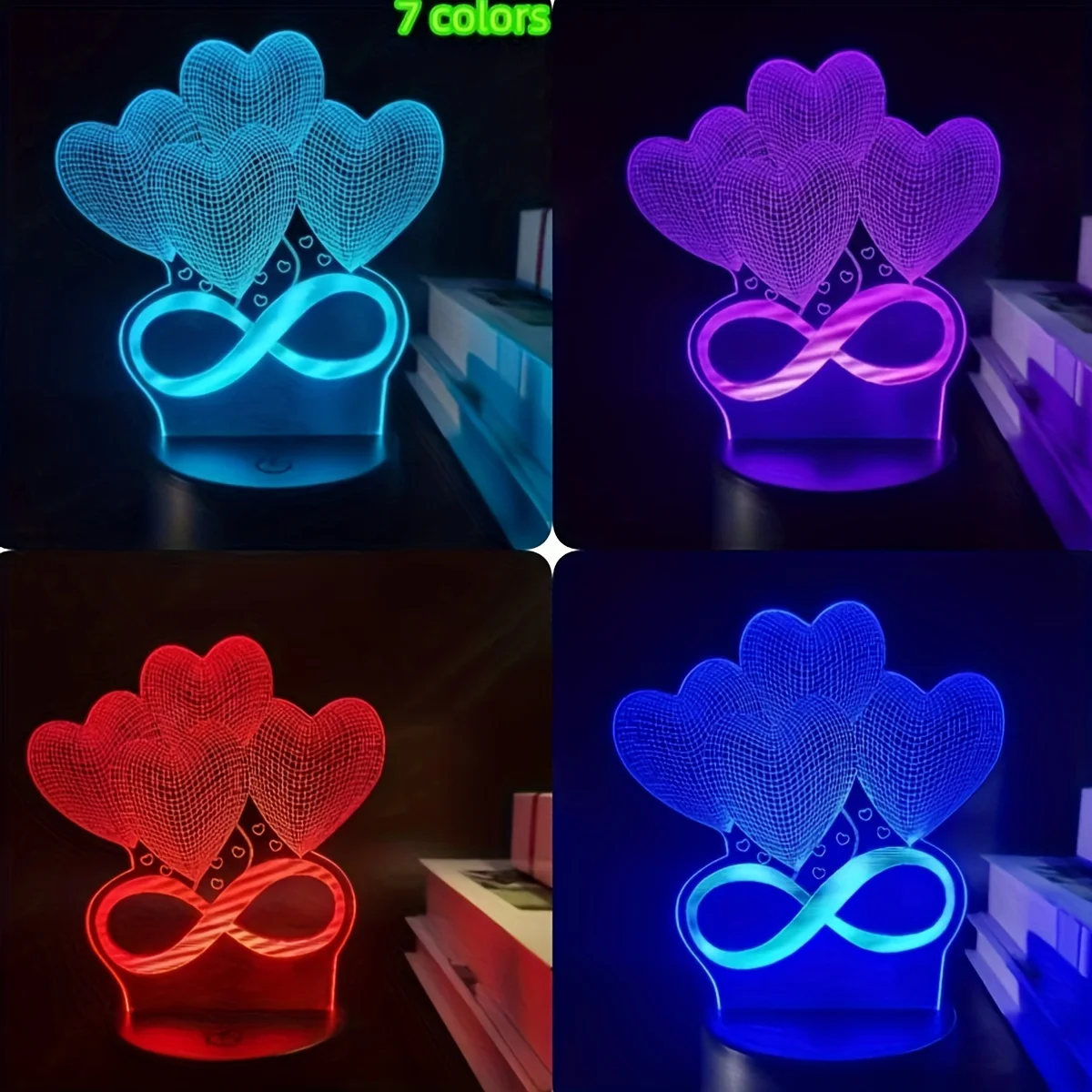 1pc  Love 3D Night Light, 3D Optical Illusion Lamp With Touch, 7-Color Changing Ambient Light For Bedroom