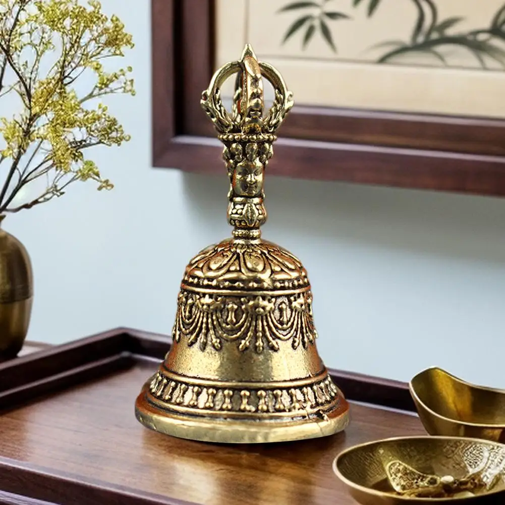 Tibetan Style Brass Bell Hand Call Bell For Dinner Wedding Classroom Tibetan Meditation, Gift For Bedridden, Mom,Seniors,Teacher