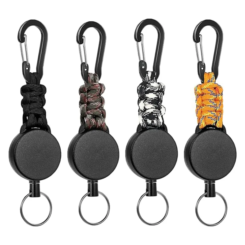 T82C Hot Sale-Heavy Duty Retractable Lanyard Badge Holder Retractable Clip Retractable Key Ring Key Holder 4PCS