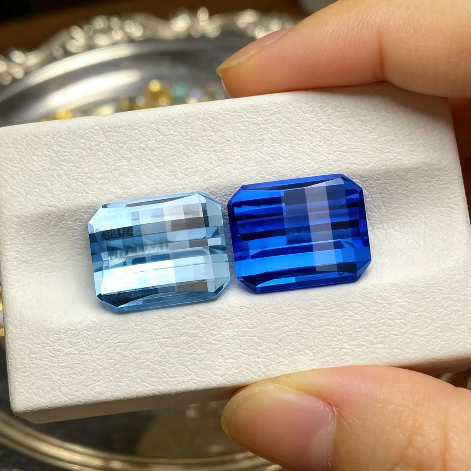 Royal Blue/Light Aquamarine Lab Grown Cobalt Spinel Mosaic Cutting 10x12mm Square Pixel Cut Gemstone for Jewelry Making