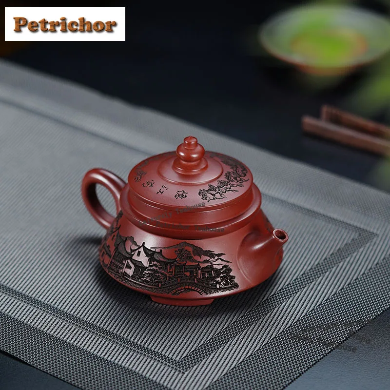 240ml Yixing Purple Clay Teapots Hand-carved Pagoda Pot Dragon's Blood Sand Tea Infuser Kettle Chinese Zisha Teaset Supplies