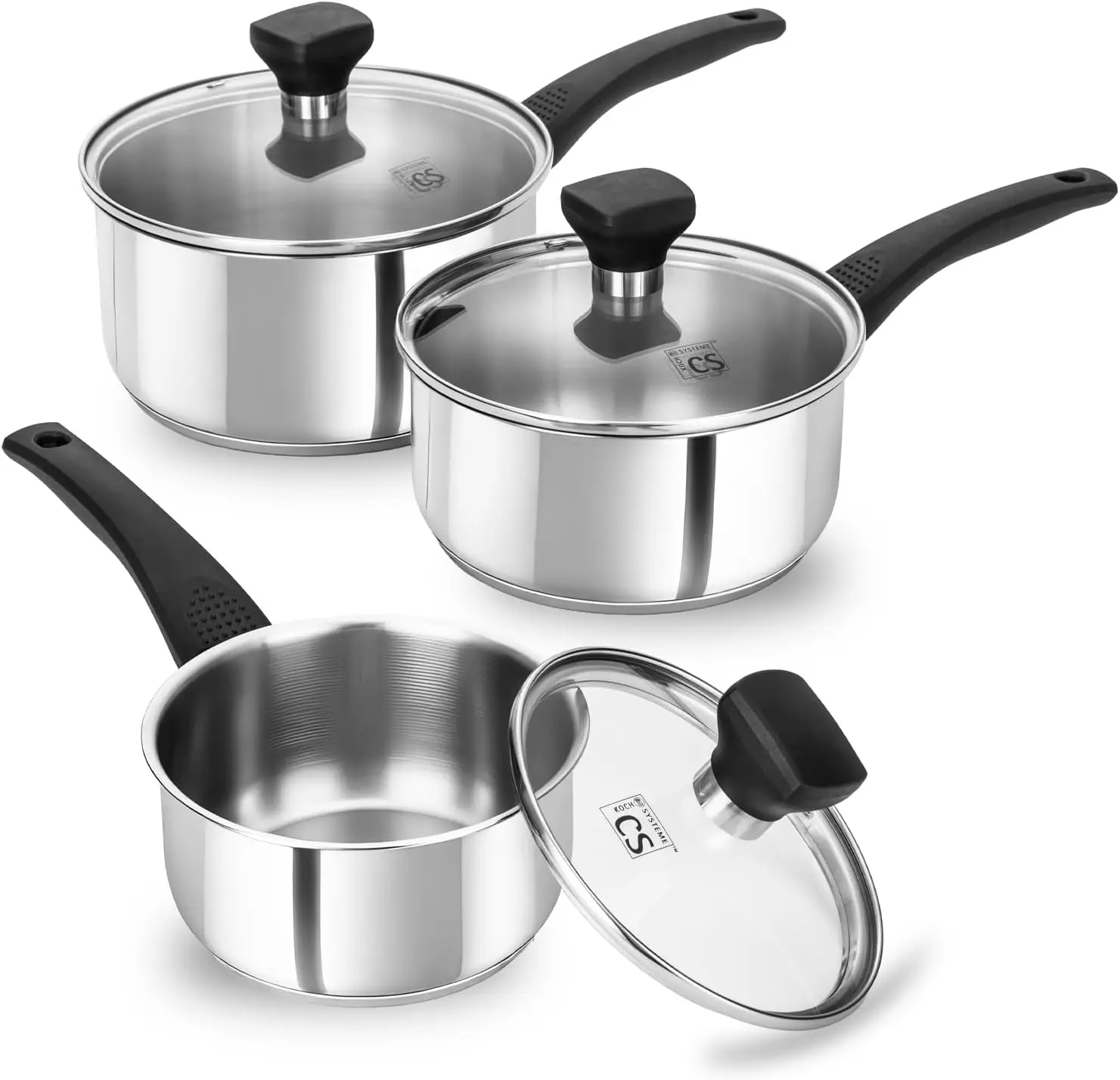 

Stainless Steel Sauce Pan with Lid, 1QT & 2QT & 3QT Stainless Steel Saucepan Set with Bakelite Handles, Non Toxic Sauce