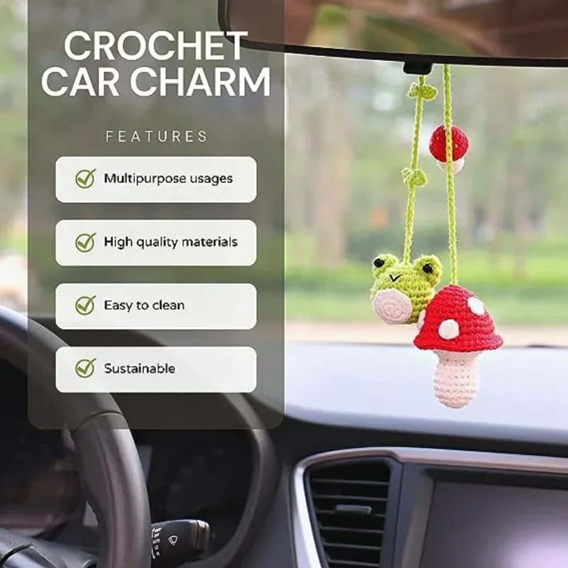 Cute Car Accessories Creative Handmade Crochet Frog Car Rearview Mirror Pendant Funny Doll Ornaments Christmas Gifts