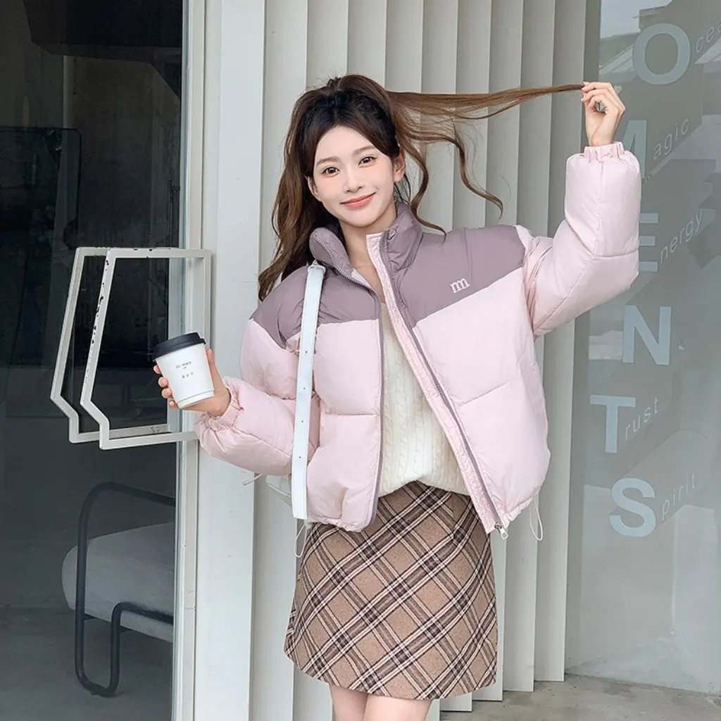 

Women's Korean Style Color-Blocked down Jacket New Thickened Bread Short Winter Coat Small Size for Ladies