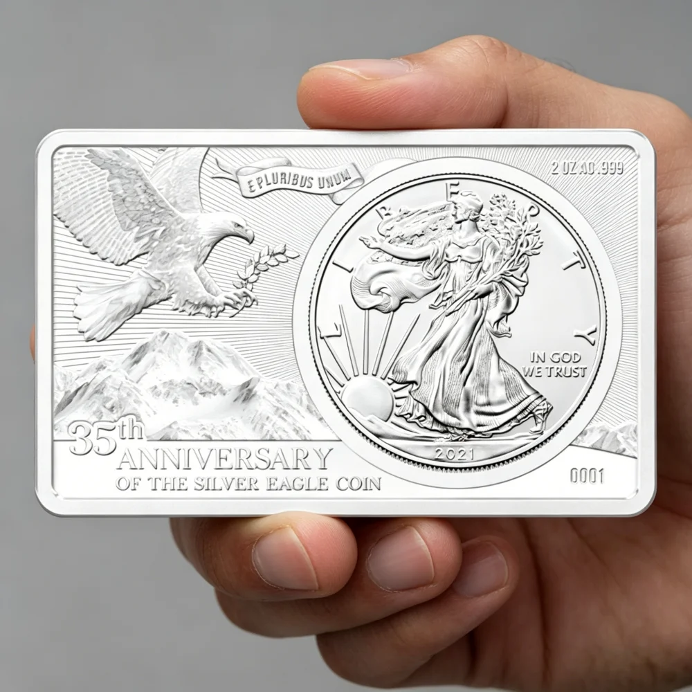 Barra de Plata American Eagle de 2oz, Moneda de Plata No Magnética, Edición 35, Bloque de Plata Eagle