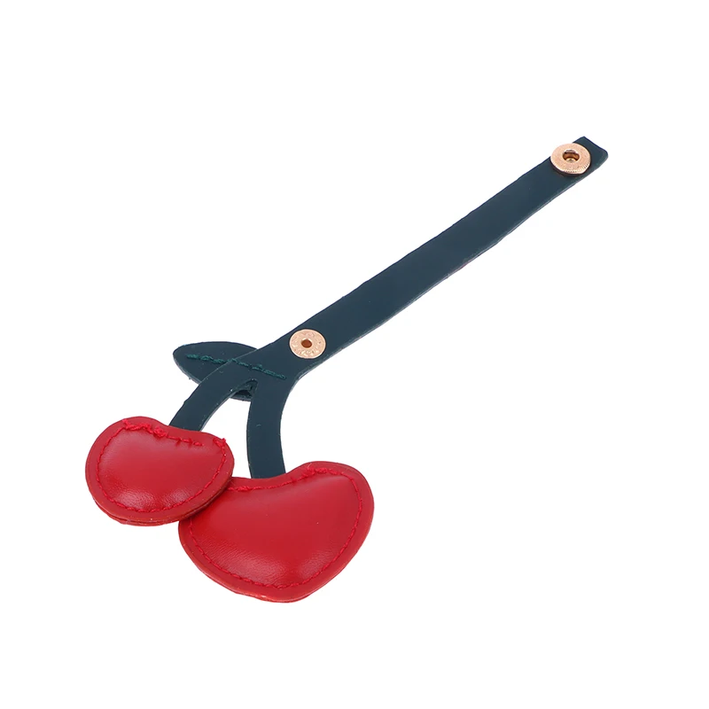 Creative small cherry key chain pastoral style leather fruit key chain pendant bag pendant car key chain ring small accessories image 2