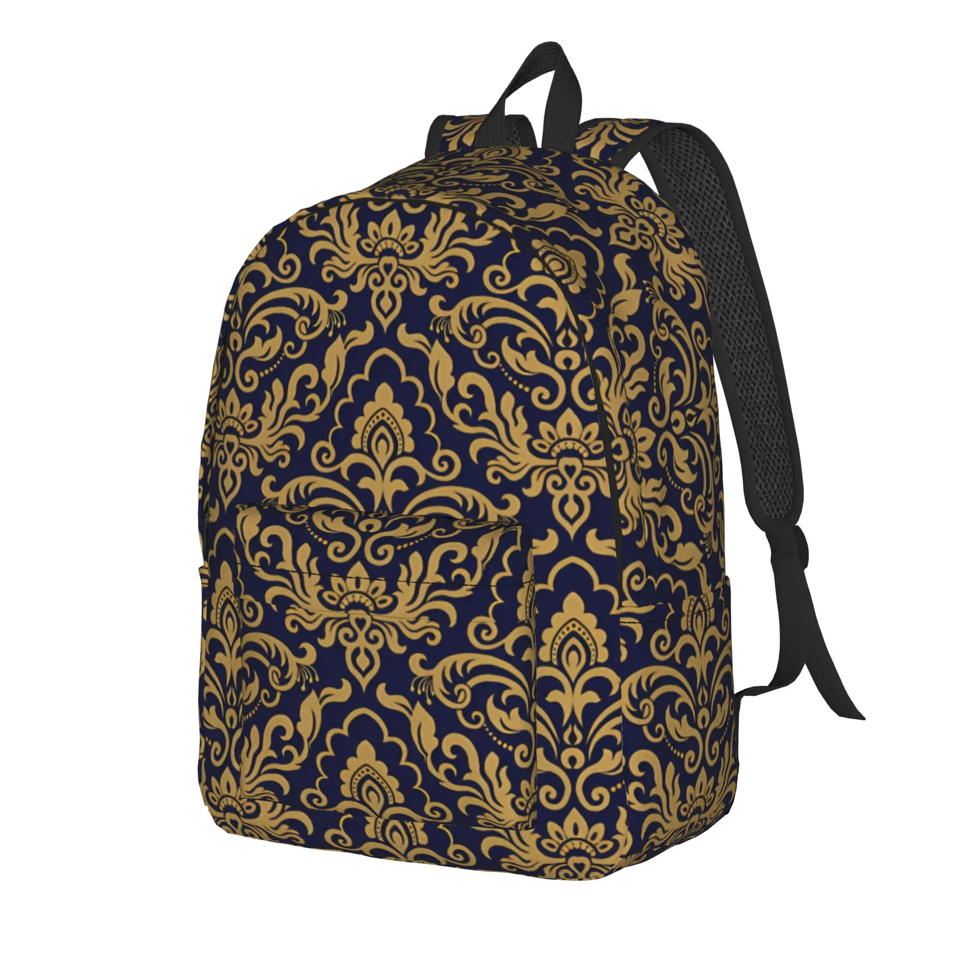Custom Golden Lion And Damask Ornament Backpack  University Backpacks Boy Custom Lightweight School Bags Kawaii Rucksack