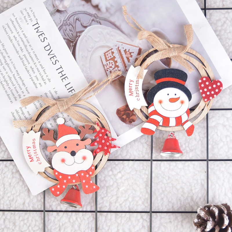 2 Pcs/Lot Shopping Mall Snowmen Santa Claus Decoration Garland Pendant Wooden Christmas Tree Pendant Christmas Party Pendant