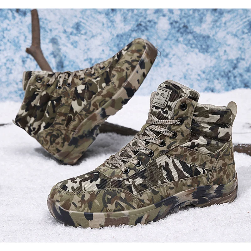 2024 Winter Men Boots Camouflage Warm Wool Cotton Combat Tactical Shoes Men\'s Ankle Outdoor Snow Boots Man